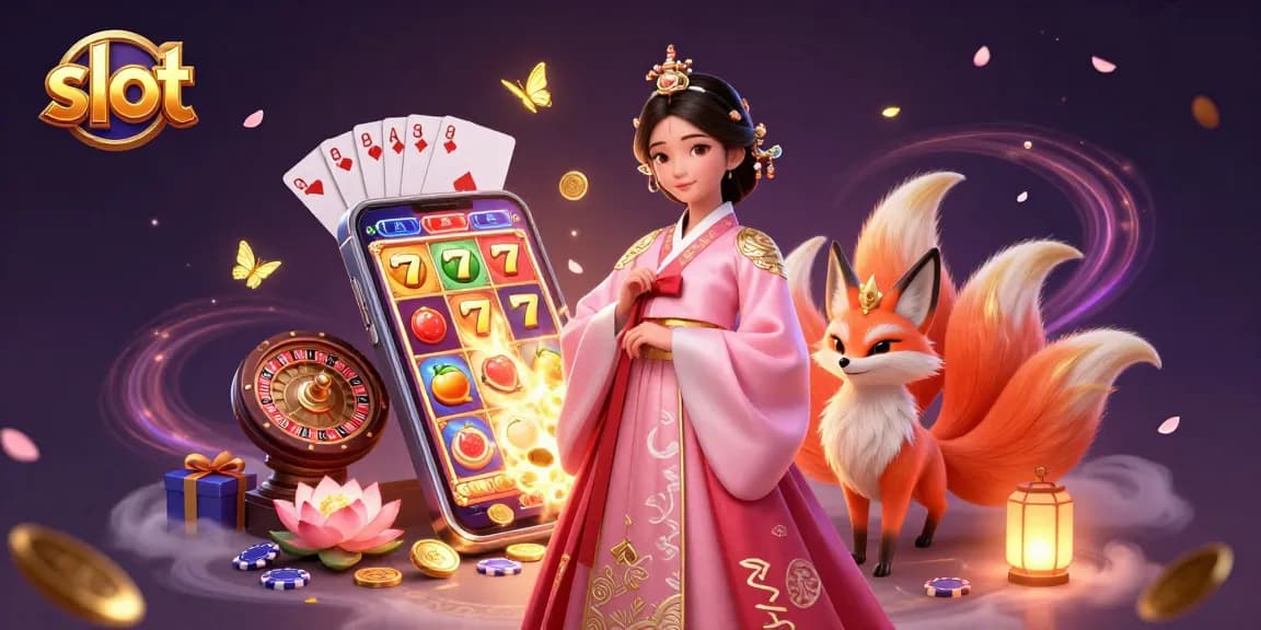 Spin vibrant slot games with a graceful woman and lucky fox in a dynamic 3D casino scene.