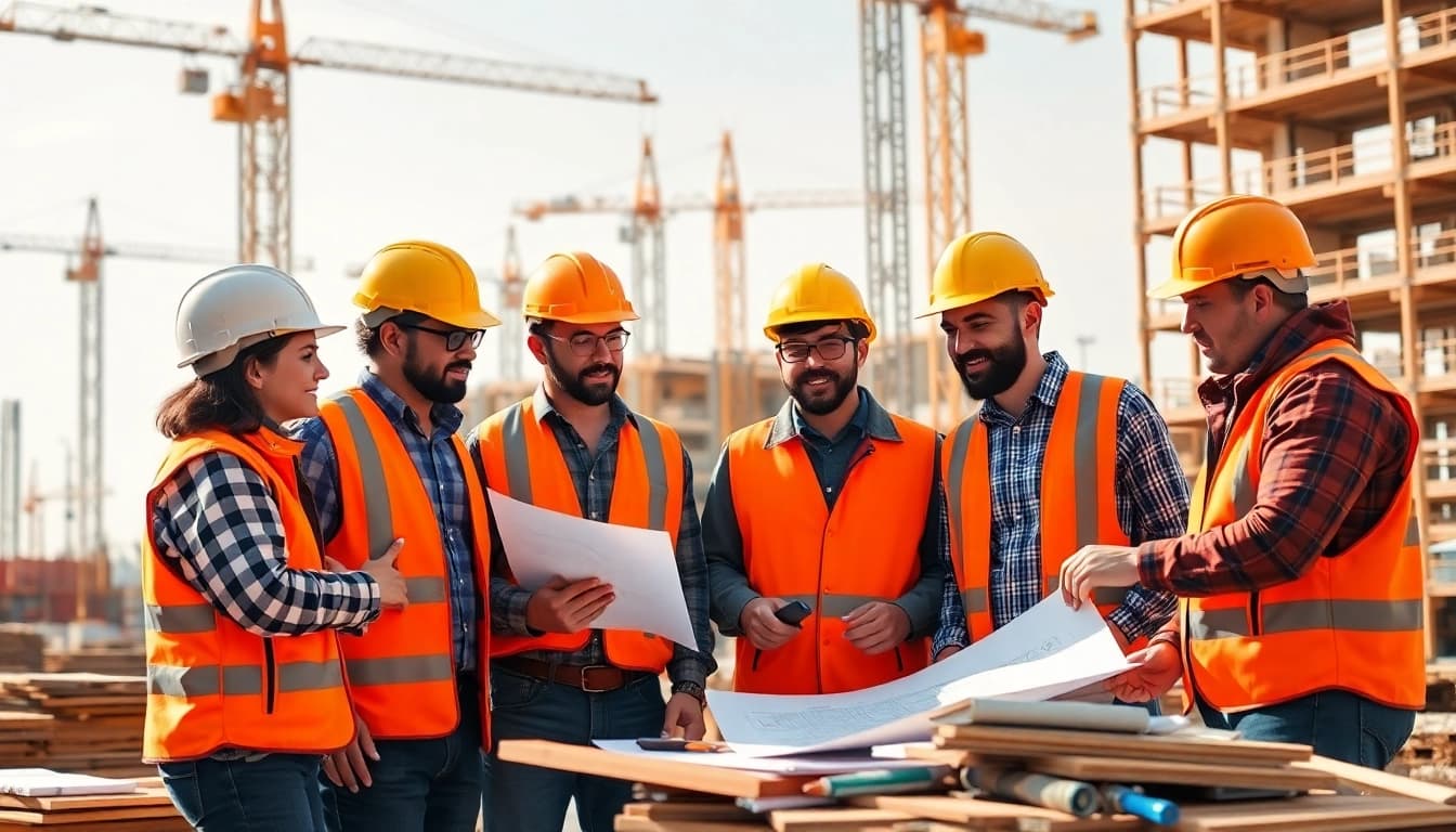 Workers of a construction association in South Carolina collaborating on a project.