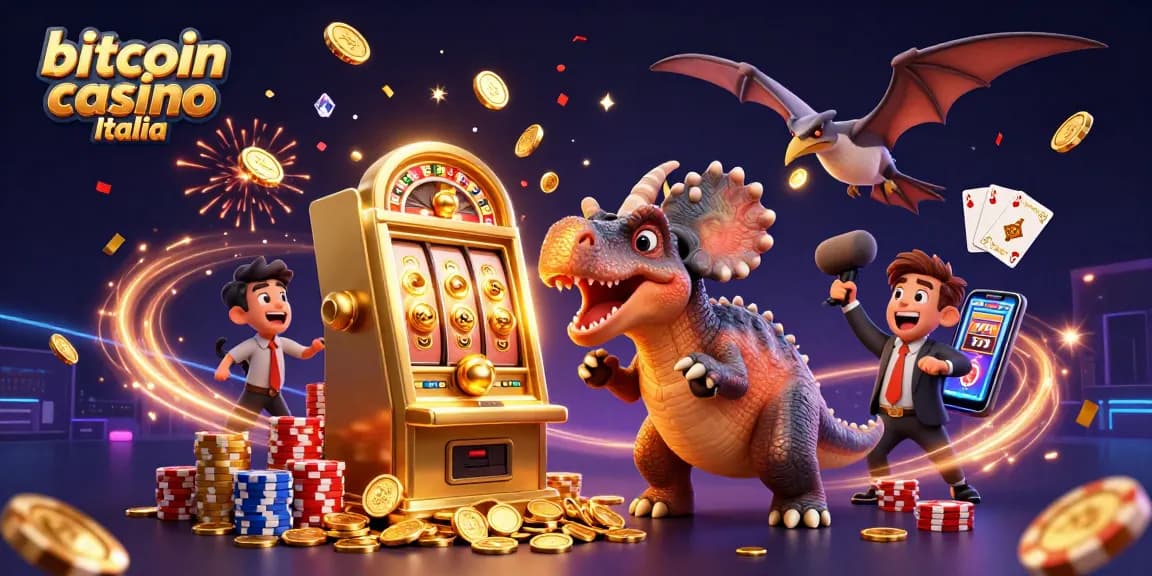 Gioca nei migliori bitcoin casino Italia con un dinosauro che ottiene un jackpot mentre un manager reagisce.
