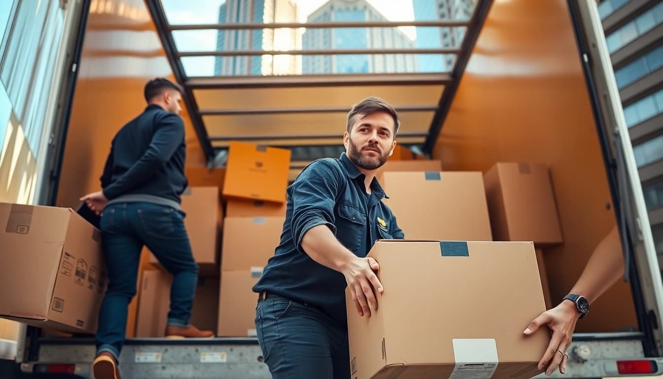 Movers loading a truck, illustrating the efficiency of a Toronto moving company