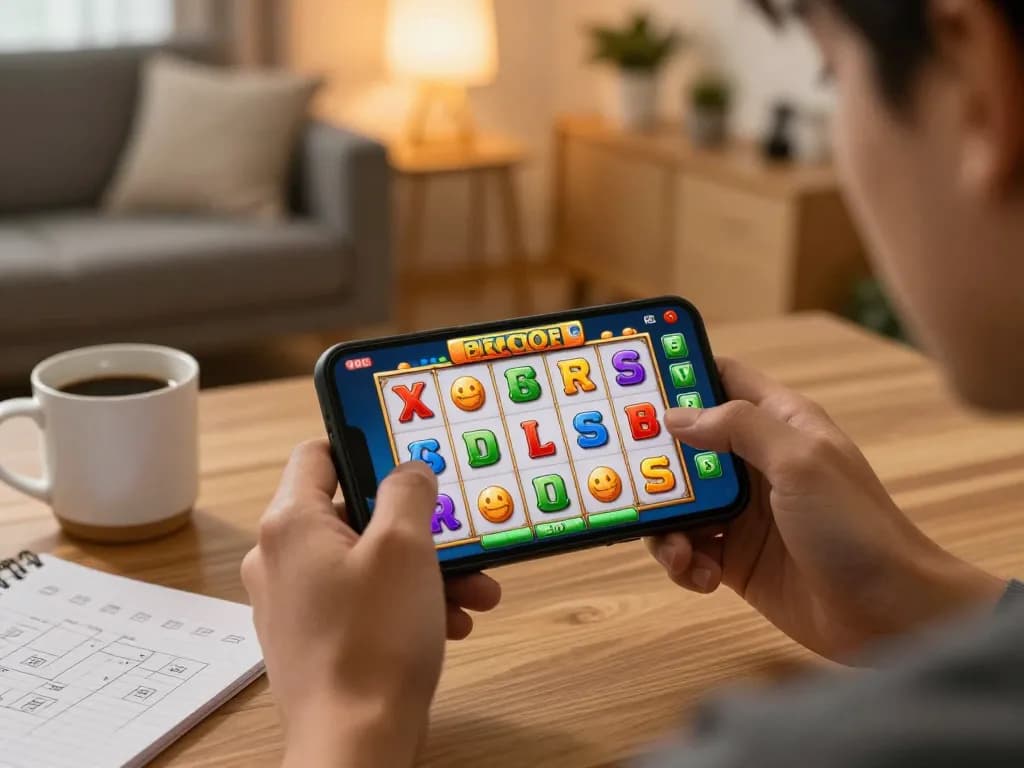 Player enjoying slot gacor gampang menang game on smartphone, showcasing a potential win.