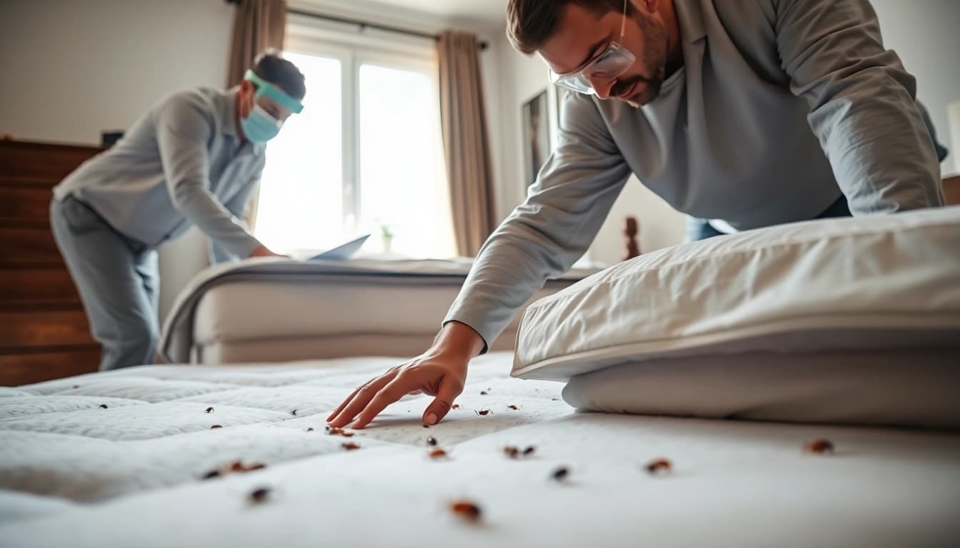 Implementing bed bug treatment in a home environment by a pest control expert.