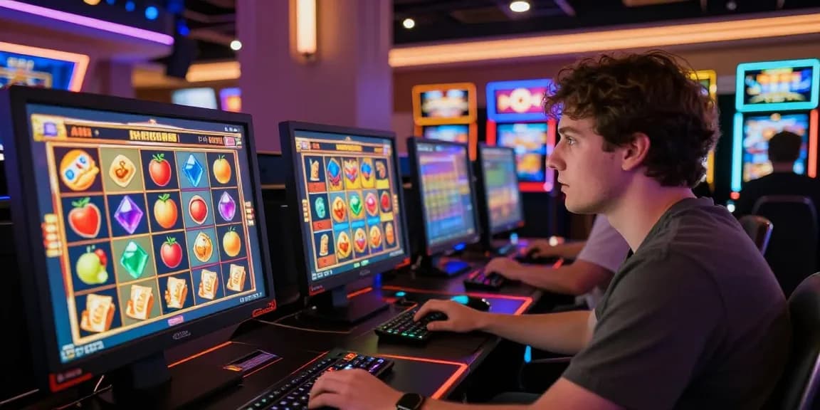Engaging player experiencing a slot game with vibrant graphics in a digital casino setting.