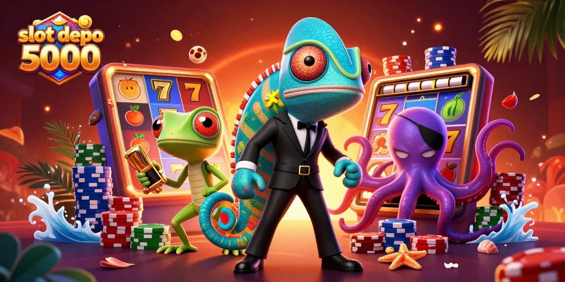 Experience thrilling wins at slot depo 5000 with an exciting 3D casino scene.