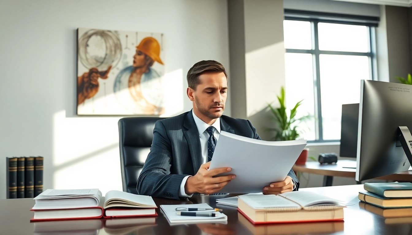 Fort Lauderdale work injury lawyer analyzing case files in a professional office setting.