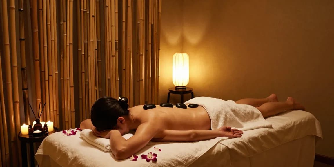 출장마사지에 초점을 맞춘 럭셔리 스파 트리트먼트의 모습, 편안함과 재충전을 선사합니다.