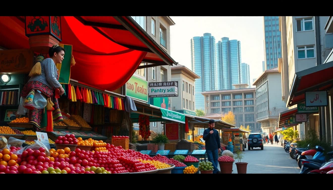 Explore a vibrant market in Almaty, reflecting the cultural blend of https://albmaftoh.com.