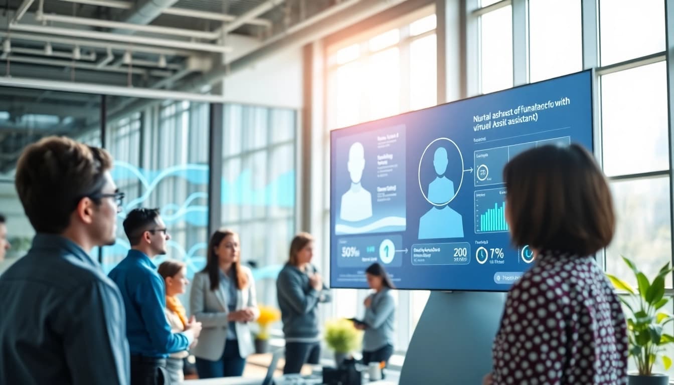 Engage with an enterprise ai assistant in a modern workspace, showcasing collaboration and technology.