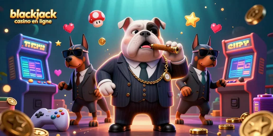 Jouer au blackjack casino en ligne avec cette illustration 3D dynamique de personnages animés et d'éléments de jeu captivants.