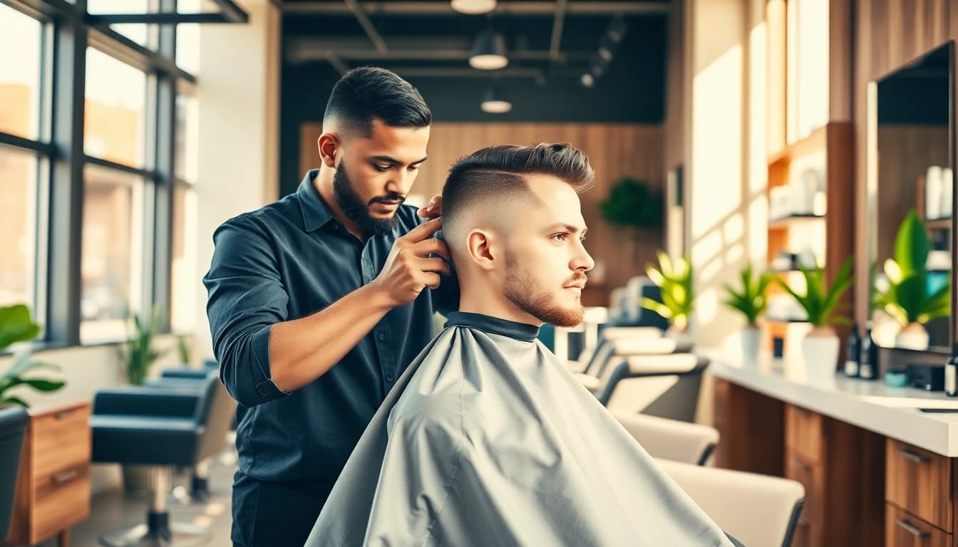 Ace of Fades 212 showcases a barber providing personalized haircut services in a modern studio.