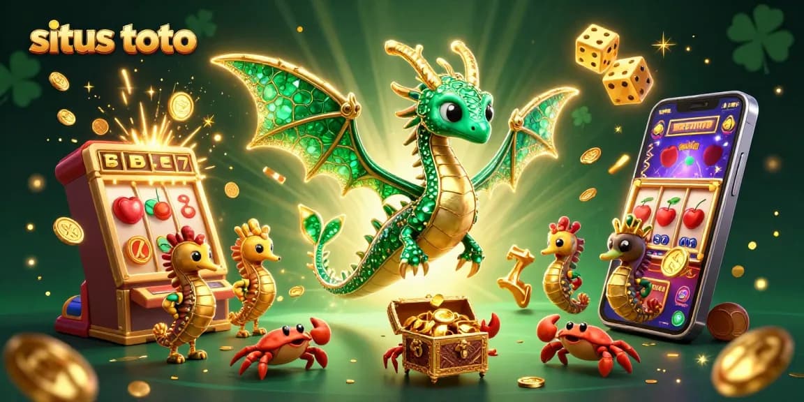 Experience the thrill of situs toto with vibrant 3D illustrations of casino games and treasures.