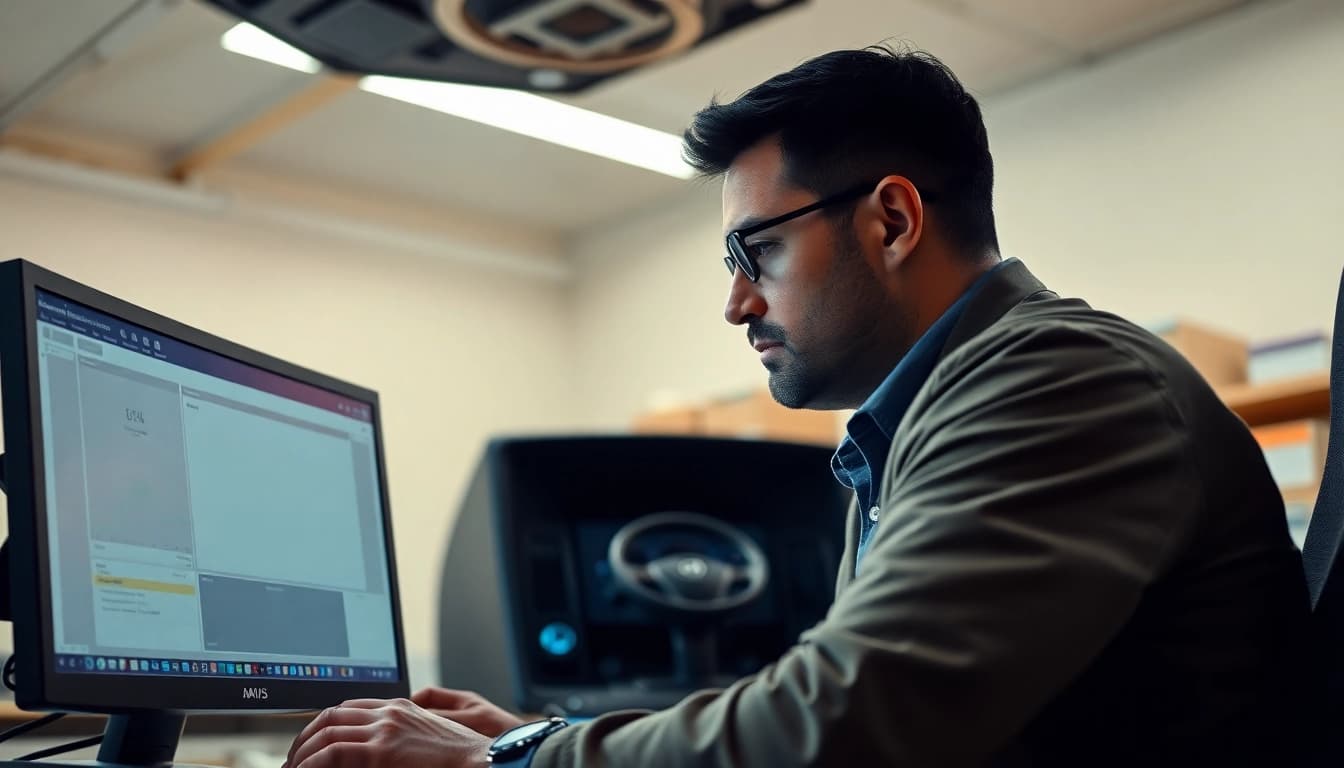 Truck Dispatch Service in action with a professional analyzing freight loads on a computer.