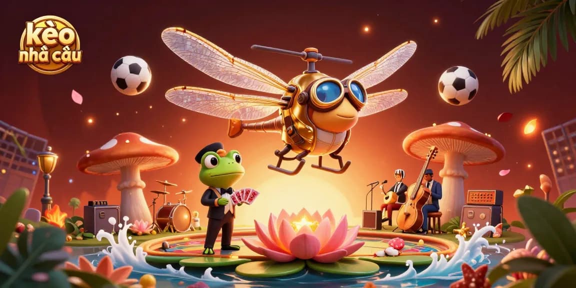 Engage with the excitement of kèo nhà cái while a dragonfly pilot oversees a lively casino scene.