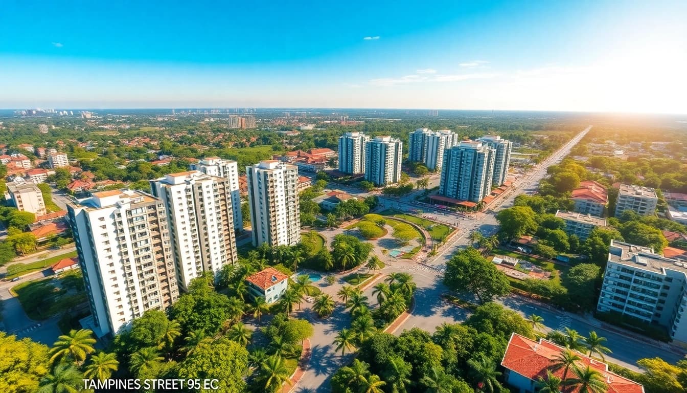 View of Tampines Street 95 EC showcasing modern condominiums in a lush, vibrant setting.