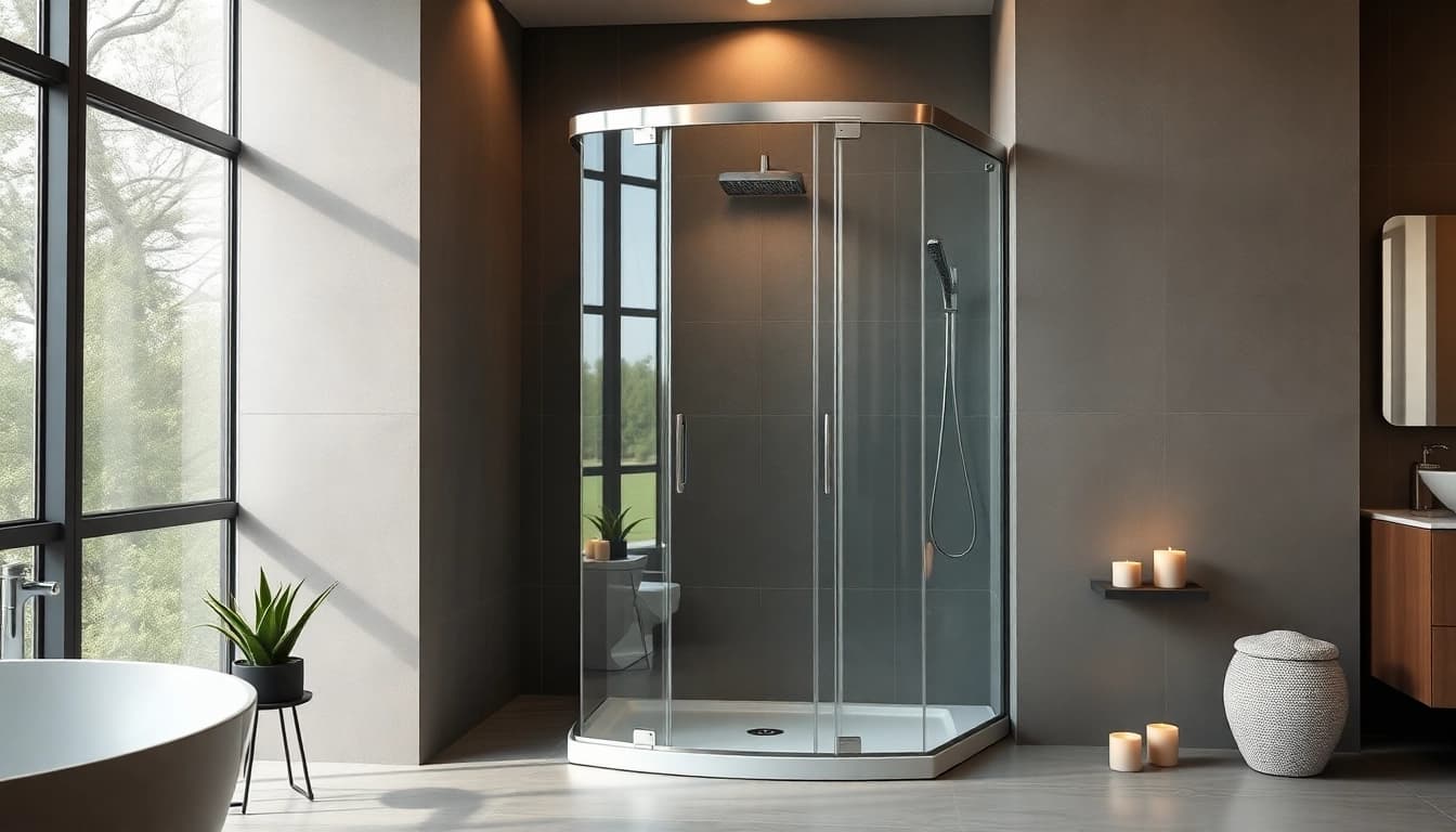 Duschkabine 90x90 in einem modernen Badezimmer mit eleganten Designelementen.