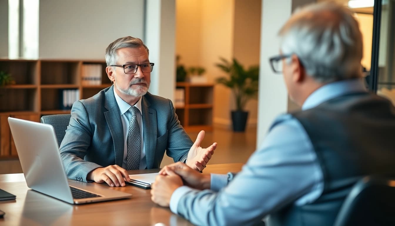 Sarasota injury lawyer providing legal advice in a welcoming office.