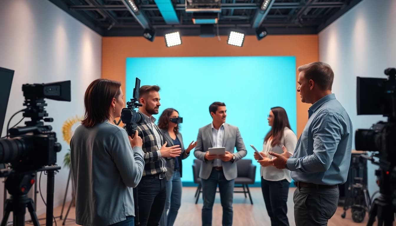 Showcasing Corporate Video Production with a professional team collaborating in a dynamic studio.
