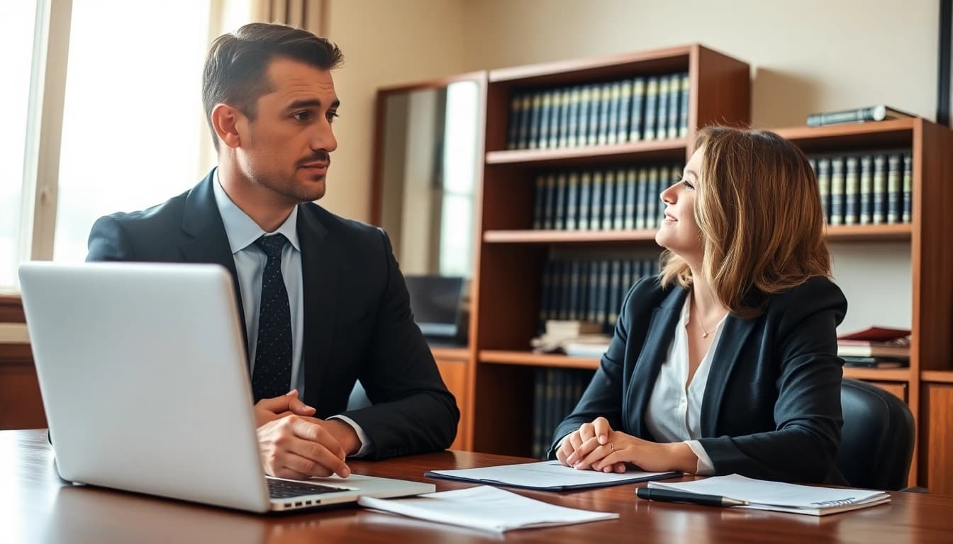 Clearwater truck accident attorney advising a client in an inviting office space.