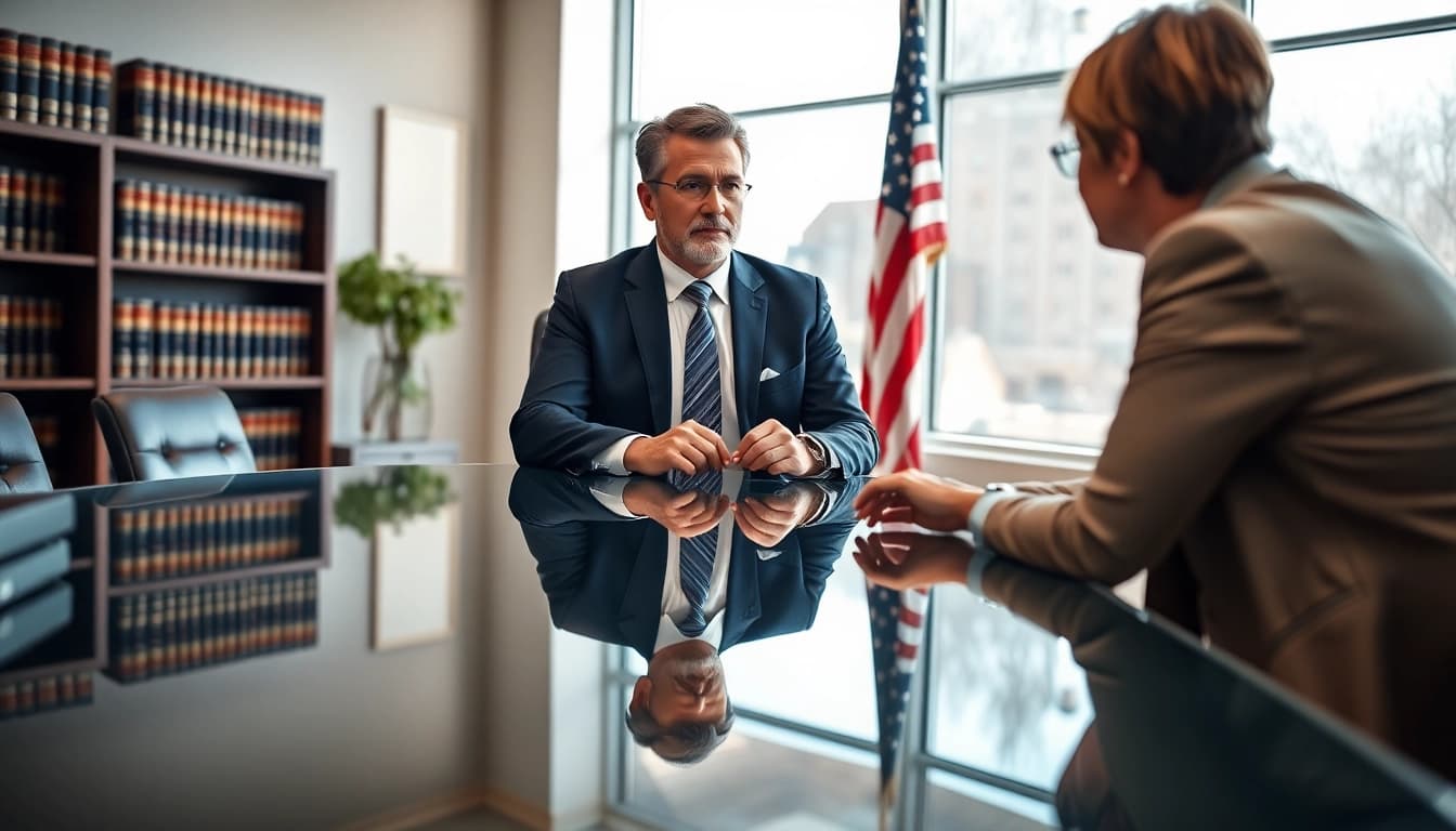 New Hampshire Immigration Attorney consulting with a client in a bright, professional law office.
