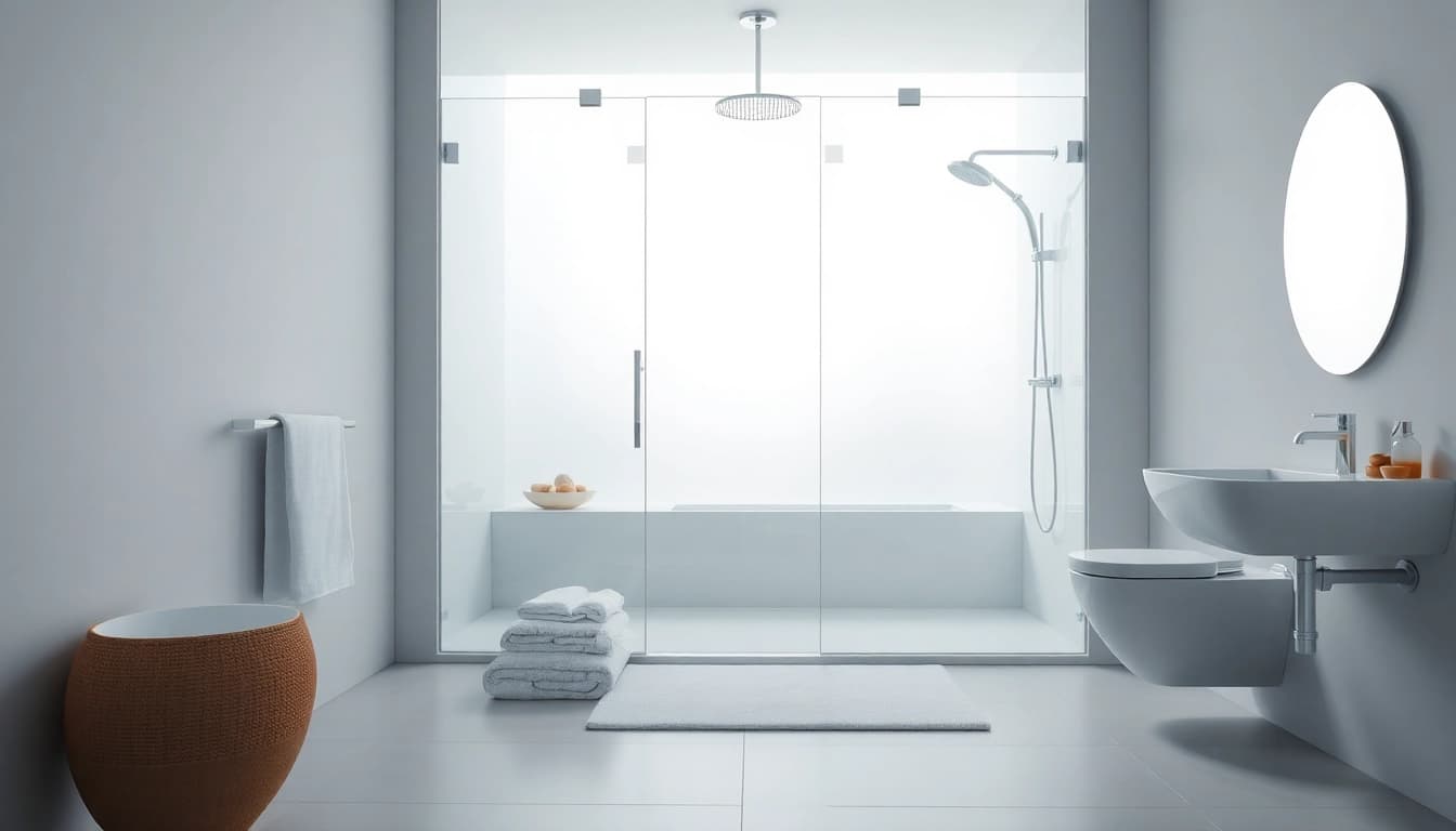 Genießen Sie die moderne sonni Duschkabine in einem eleganten Badezimmer mit klaren Linien und weichen Farben.