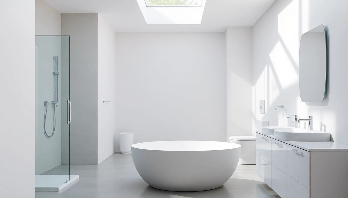 Stilvolles Badezimmer mit modernen sonni sanitär Produkten wie Duschwänden und Badarmaturen.
