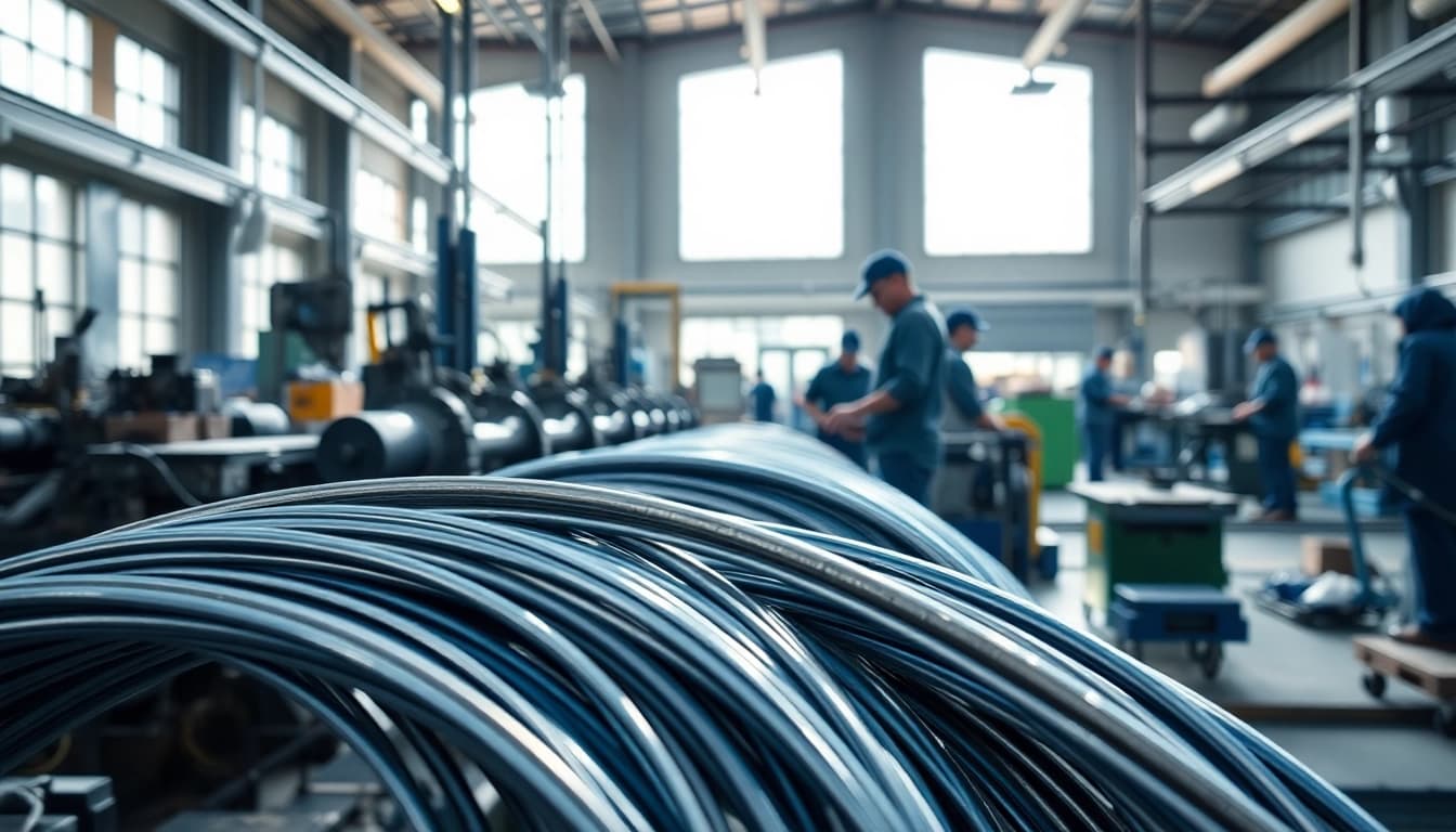 Wire Manufacturer in a bright facility showcasing advanced machinery and skilled workmanship.