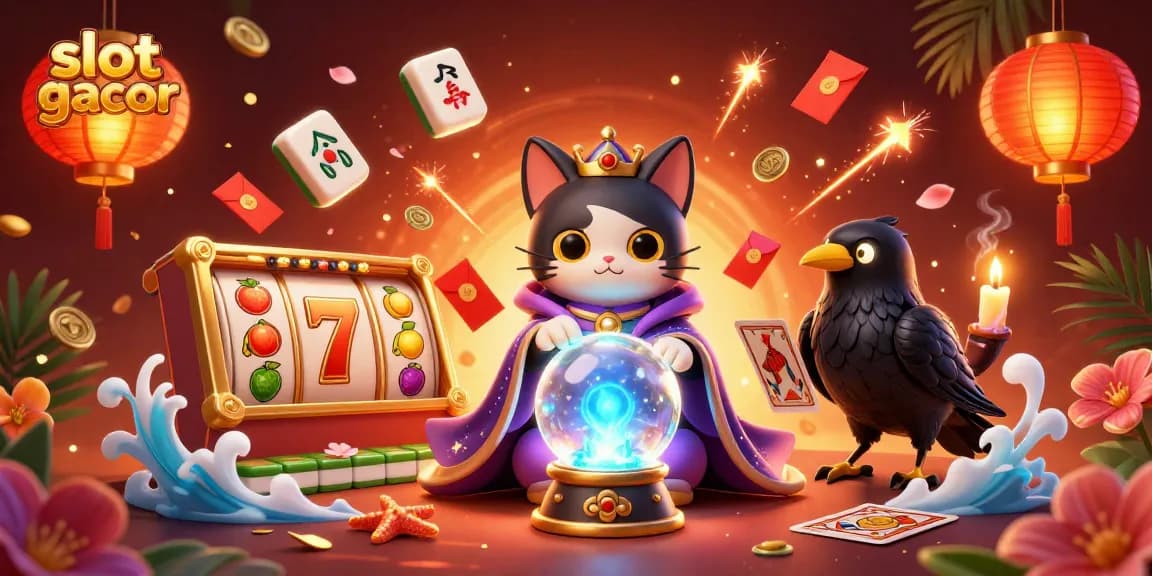 Menggali peluang besar dengan slot gacor, ilustrasi penuh warna dari petunjuk perjudian di kasino.