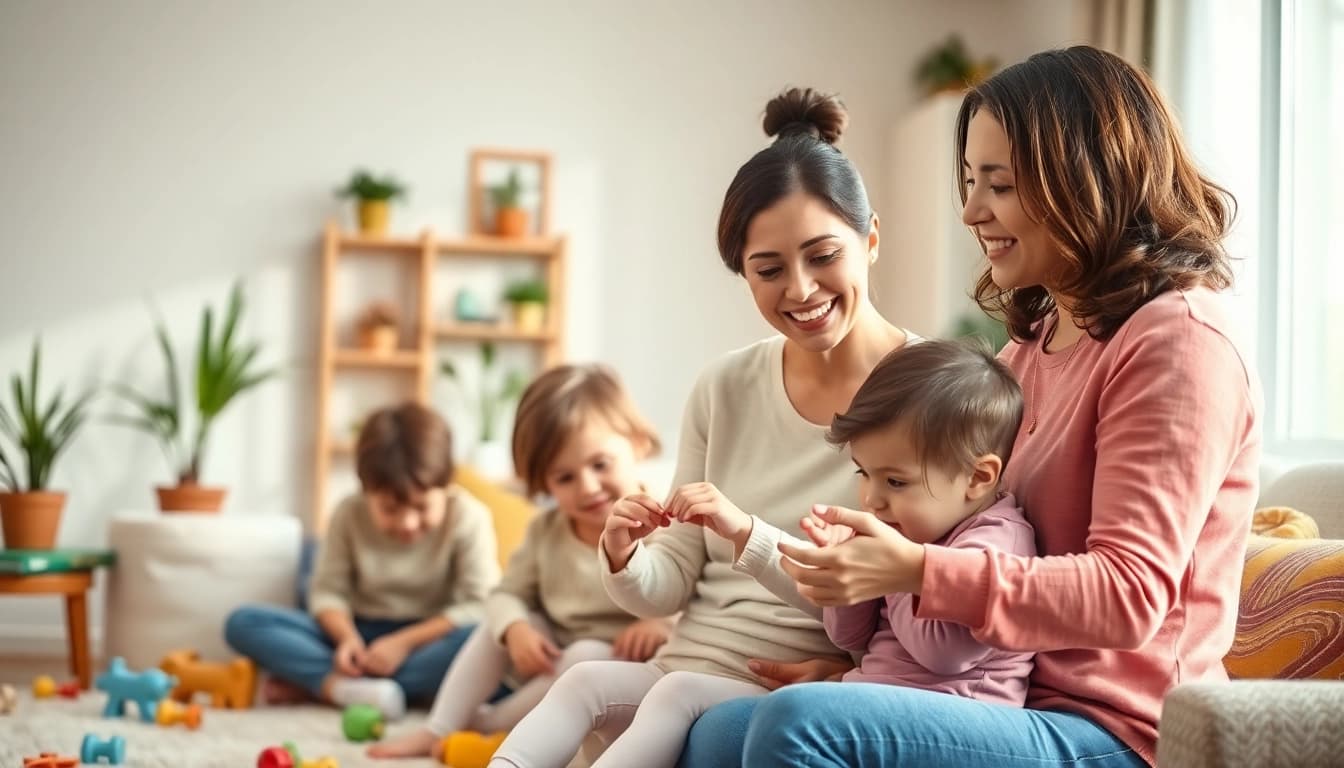 Engaging family moment showcasing Nanny Visa Dubai in action with a caregiver and children.