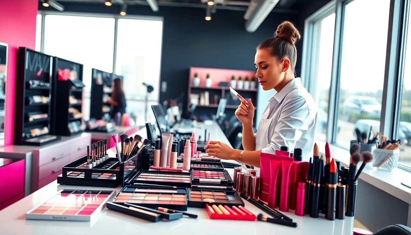 Enhance skills with makeup courses in a vibrant beauty studio, showcasing expert techniques.