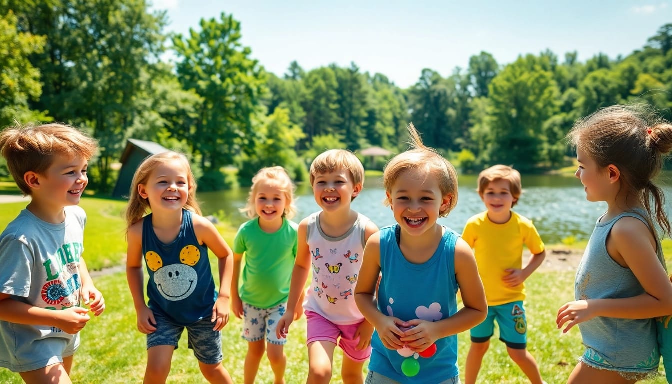 Children enjoying outdoor activities at Illinois summer camps, showcasing teamwork and nature.