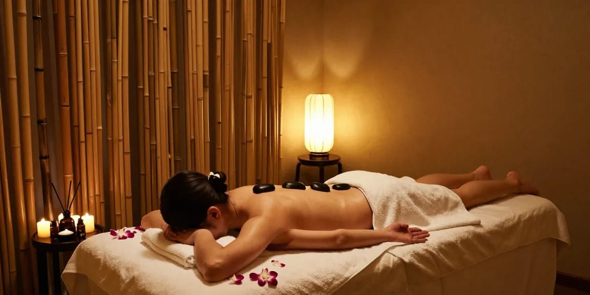 출장마사지에 초점을 맞춘 럭셔리 스파 트리트먼트의 모습, 편안함과 재충전을 선사합니다.
