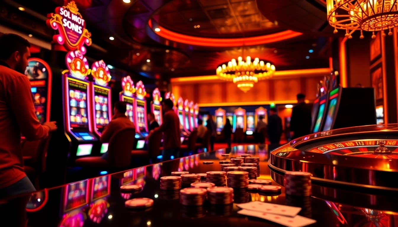 Play thrilling Slot Online games with vibrant machines and exciting casino atmosphere.