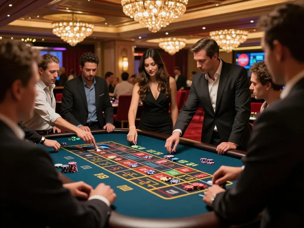 Betting at a roulette table in Spin Panda Nederland's exciting casino atmosphere, showcasing dynamic moments.