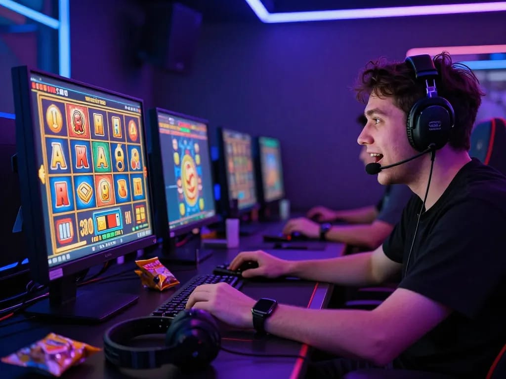 Rasakan permainan slot yang mendebarkan dengan link gacor yang ditampilkan di layar permainan yang cerah dalam suasana imersif.