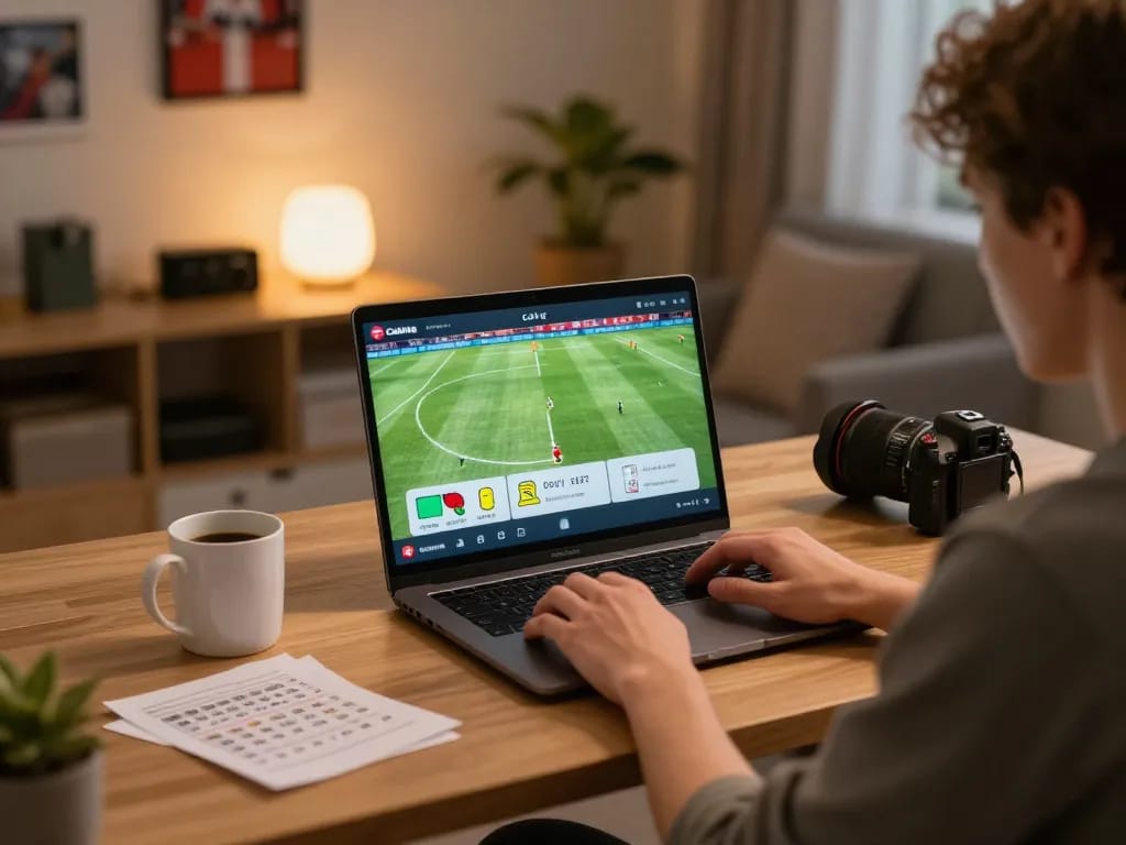 Cakhia tv streaming live football match on a laptop during an online gaming session
