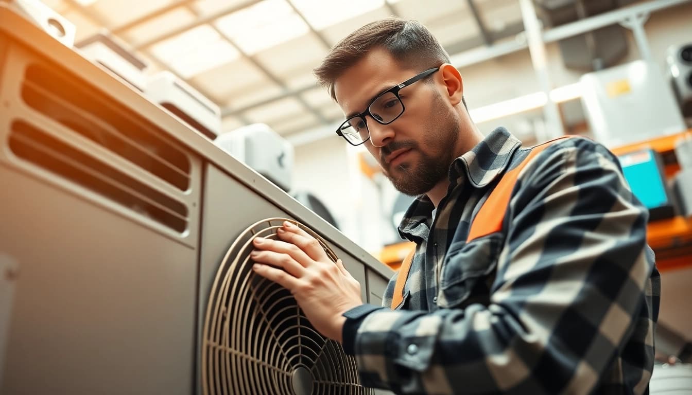 Inspect high-quality Wholesale AC Units for Contractors with a professional contractor in a bright warehouse.