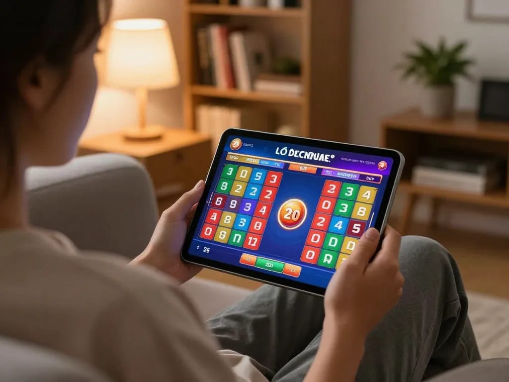 Lô đề online gaming experience on a tablet in a cozy home environment