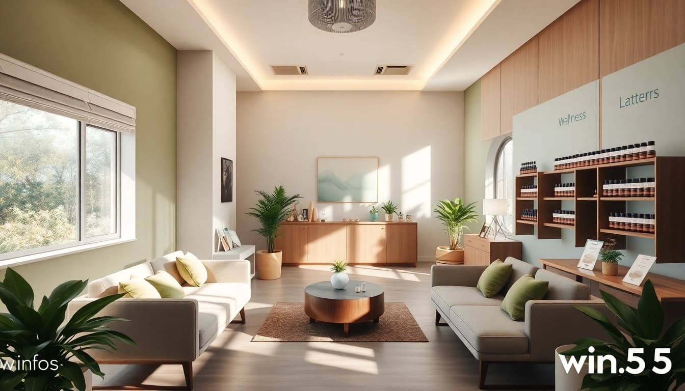 Experience wellness at win55 center with serene lighting, plants, and inviting spaces.