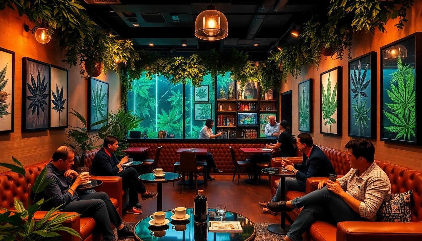 Genieße die Atmosphäre im cannabis club hamburg mit bequemen Sitzmöglichkeiten und lebendiger Dekoration.