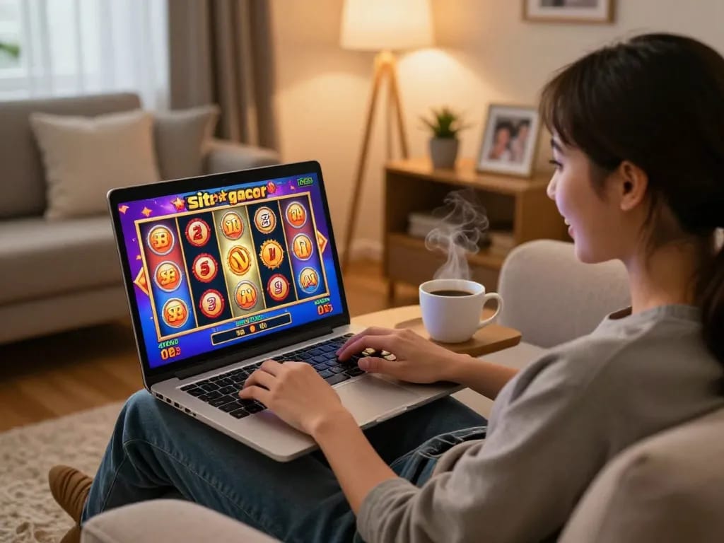 Engaging in situs slot gacor action during an exciting online gaming session at home.