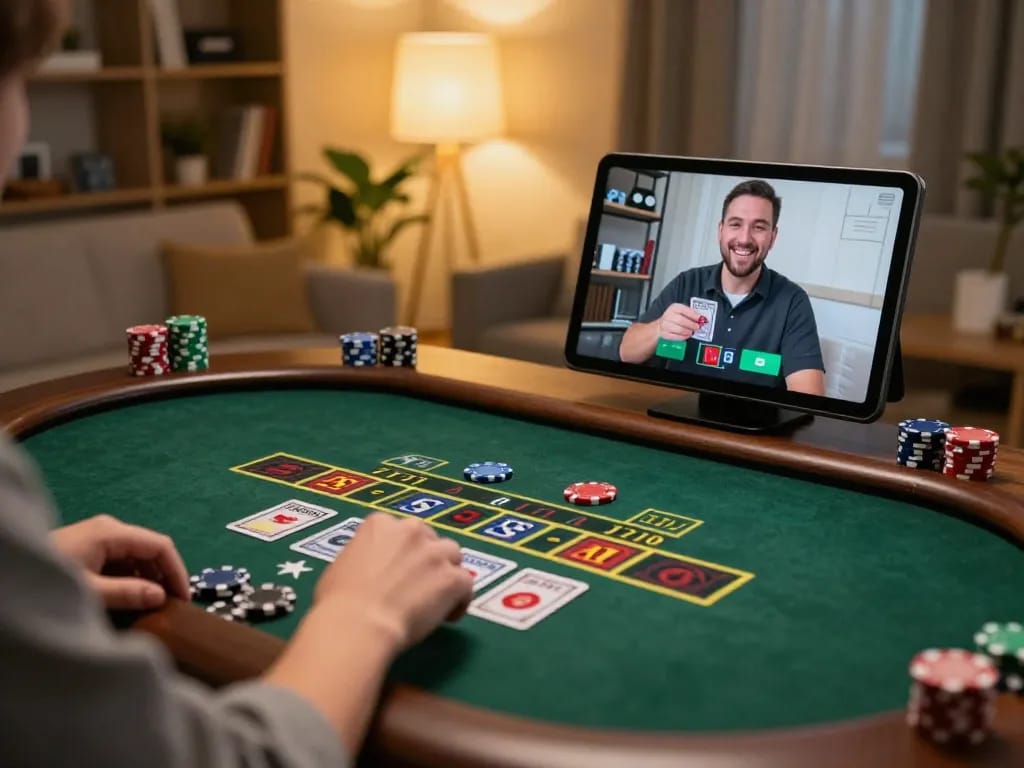Experience strategic online betting with 789win during a live dealer blackjack game at home.