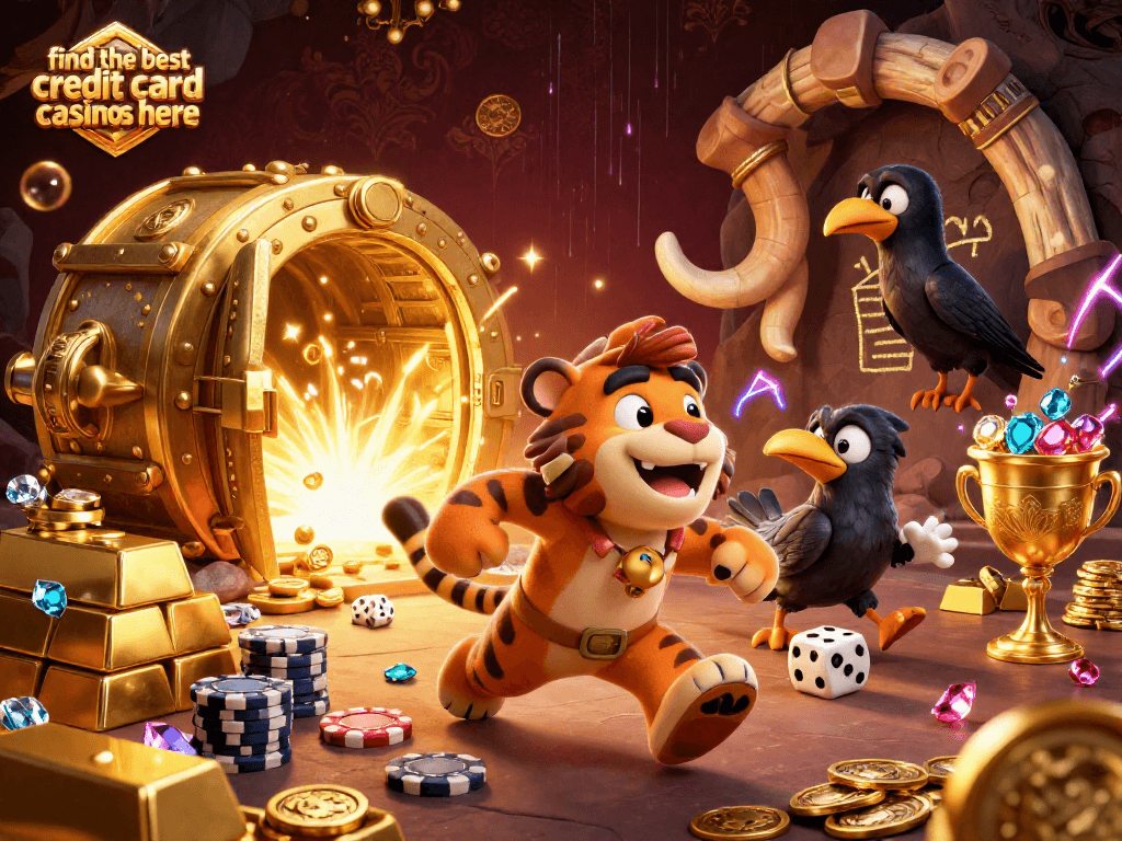 Spin the reels and find the best credit card casinos here with vibrant 3D cartoon characters.