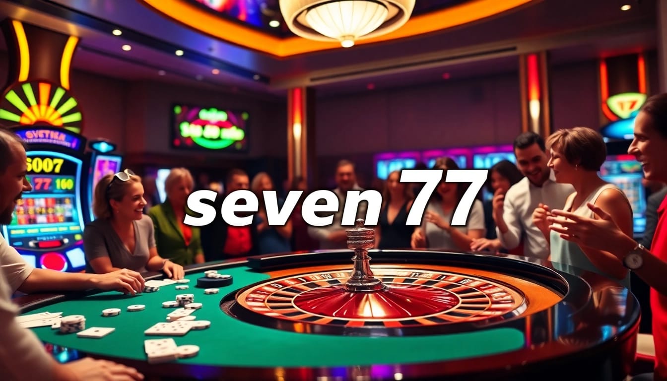 Experience the excitement of "seven 77" with players winning at a luxurious casino table.