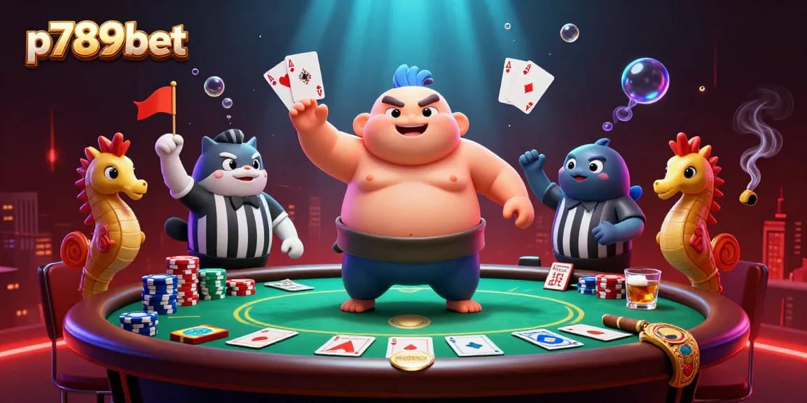 Khám phá không gian sôi động tại p789bet với hình ảnh cá fugu và trọng tài cá trong sòng bài cá cược.