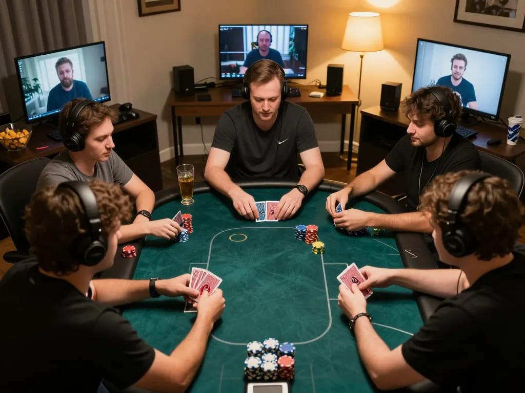 Engaging players in a thrilling SC88 poker game session from home with chips and cards