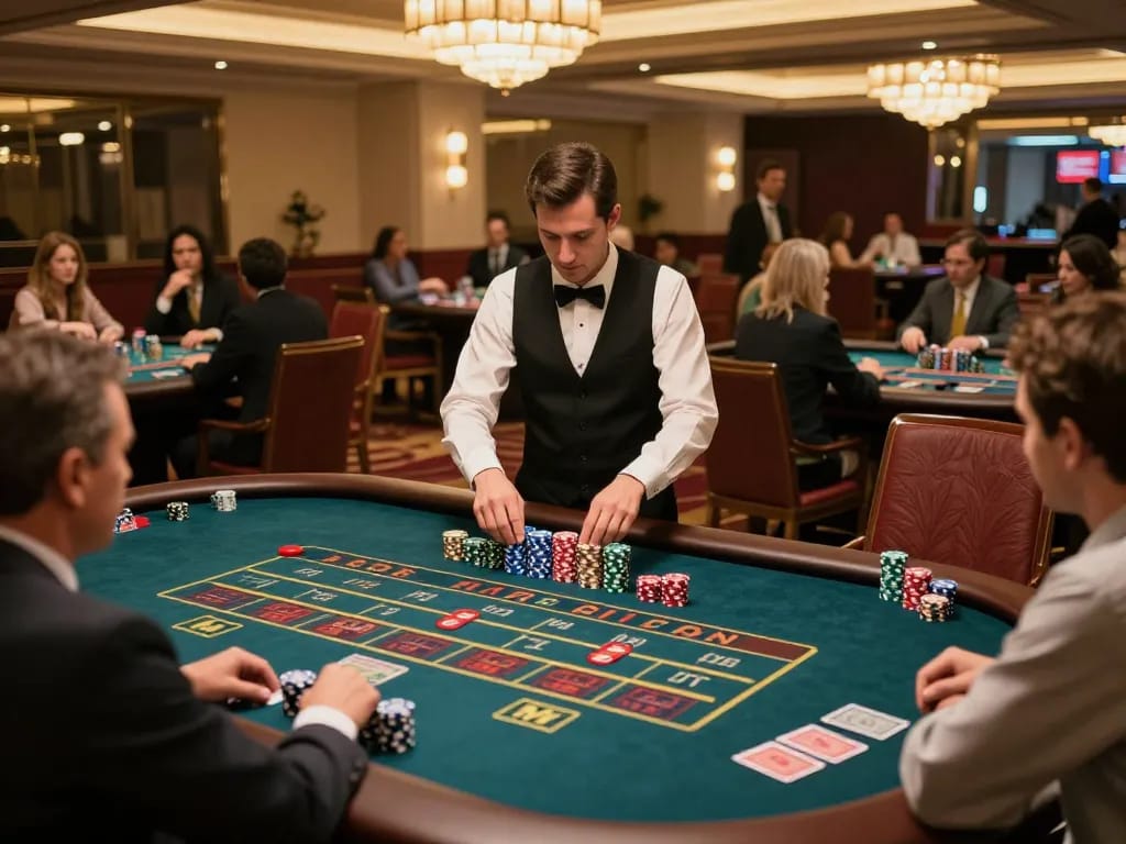 Exciting moment at vipwin with players engaging at roulette table in luxurious casino setting