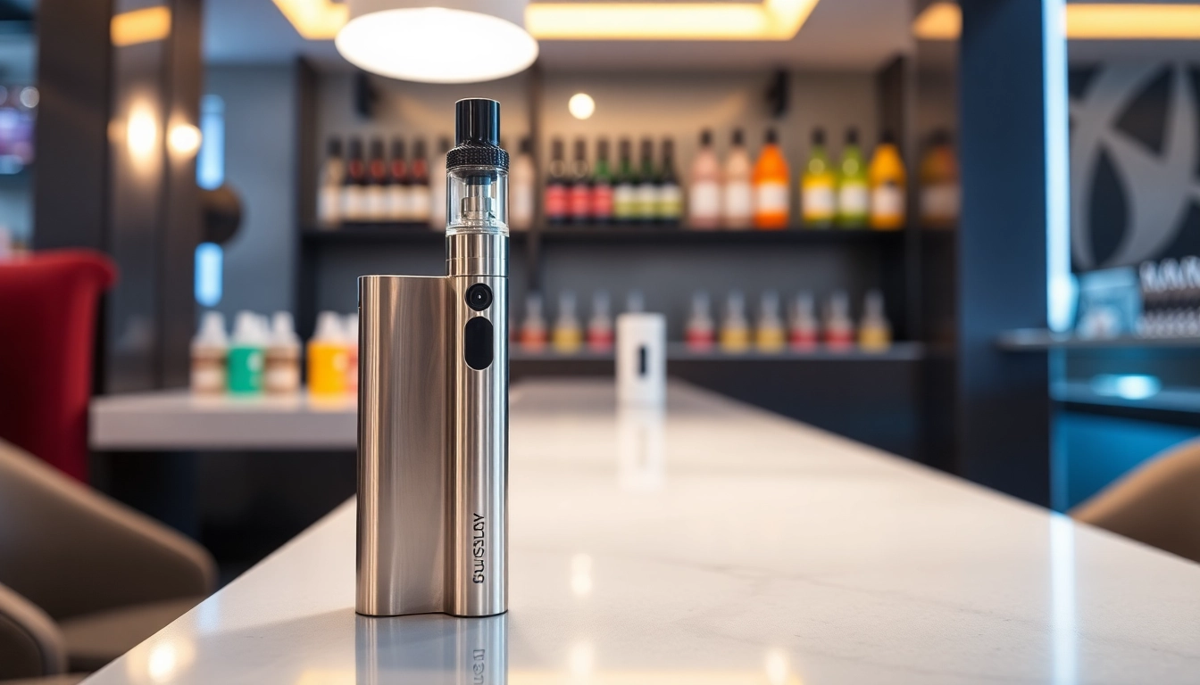 Explore a stylish disposable vape showcasing its features in a chic vaping lounge environment.