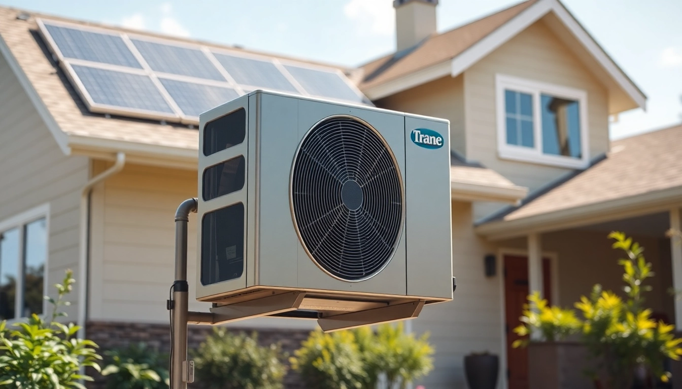Trane heat pump displayed prominently in a modern home, showcasing energy efficiency and eco-friendliness.