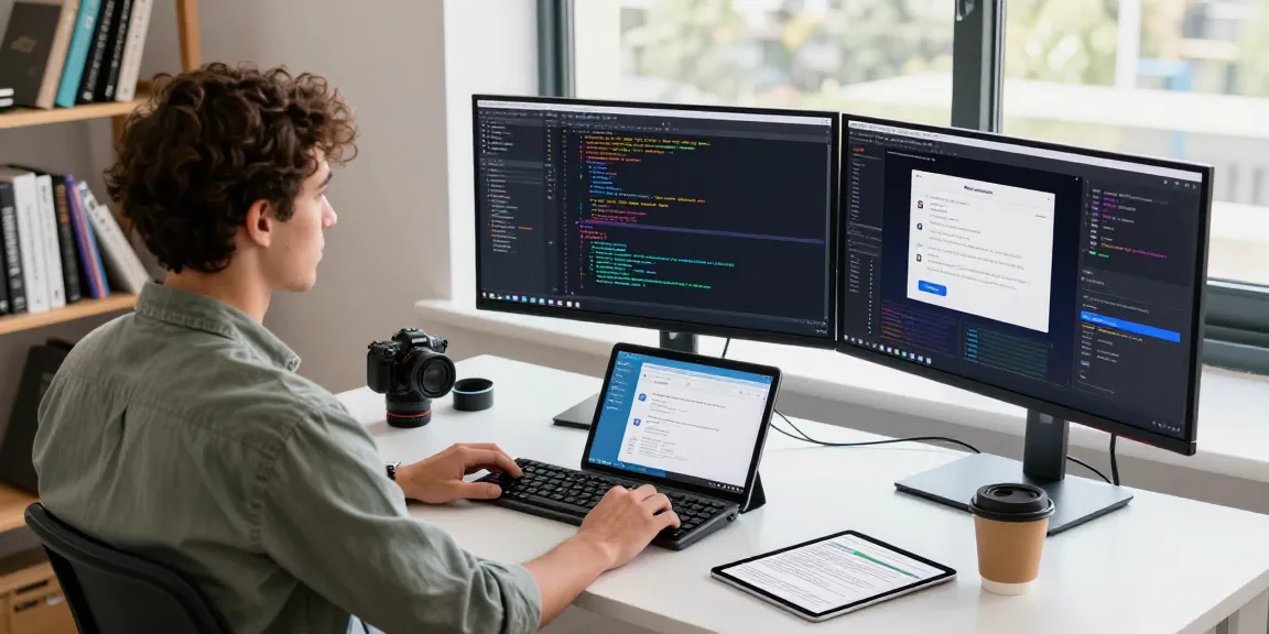 Developer coding on the Telegram interface in a modern workspace, showcasing 纸飞机官网 features.