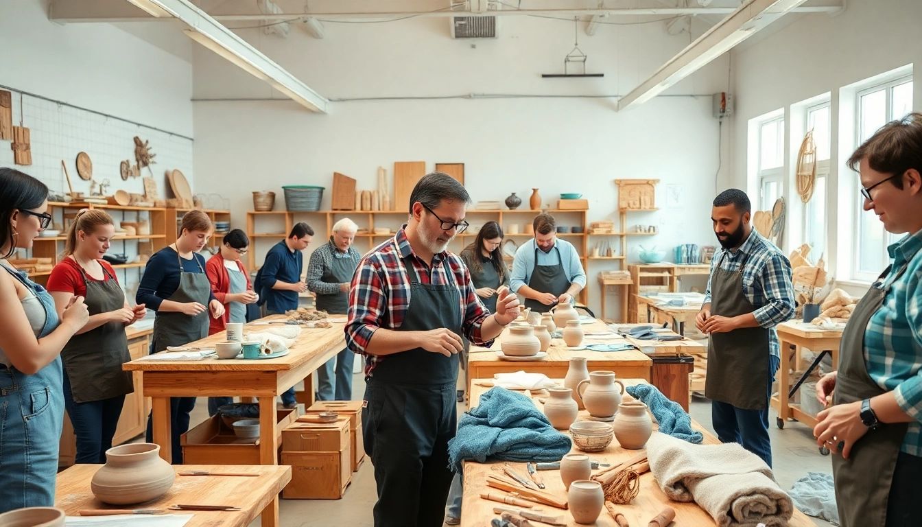 Participants actively learning craft training programs in a vibrant workshop setting.